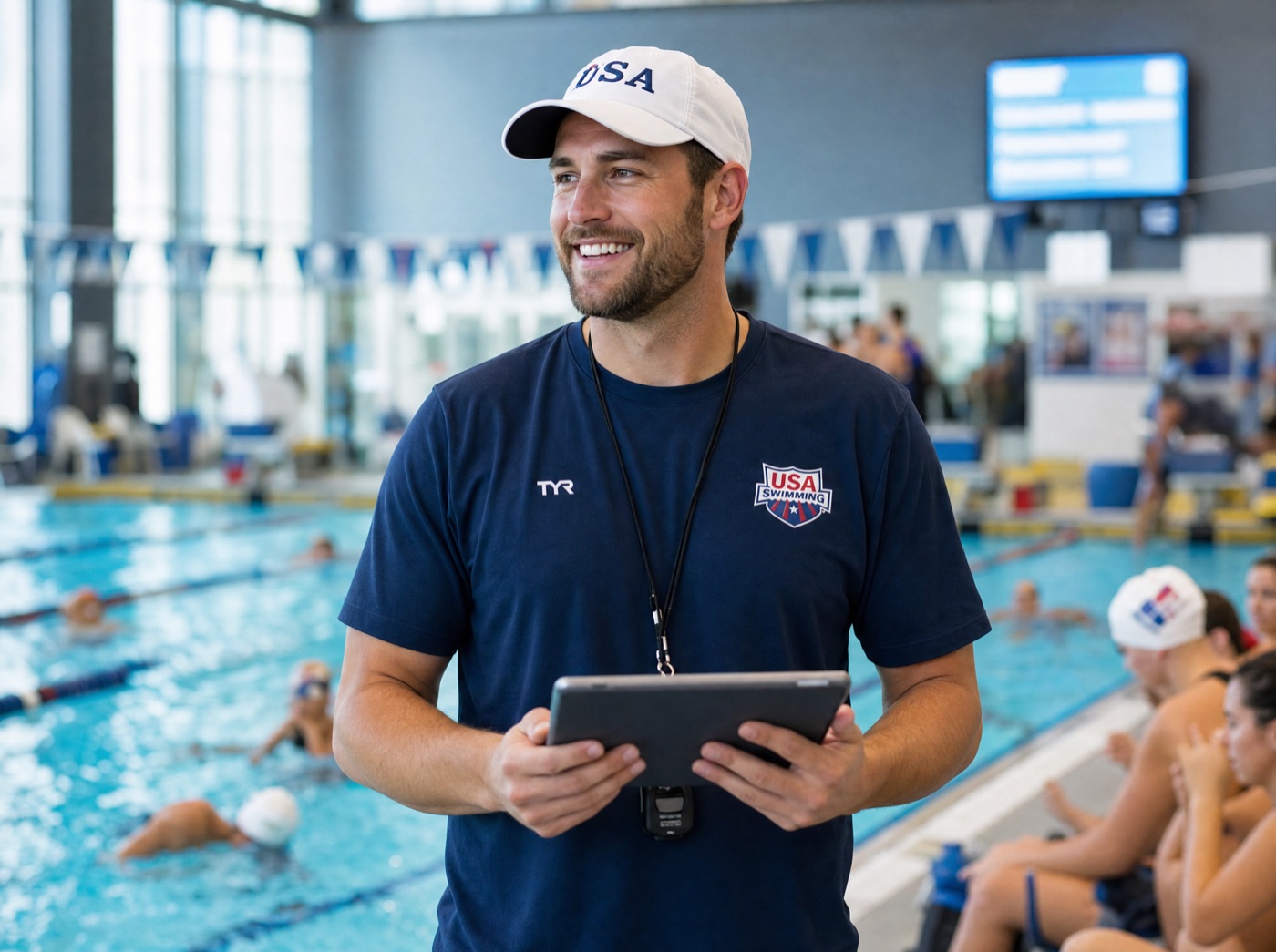 A coach organizing a class on a tablet